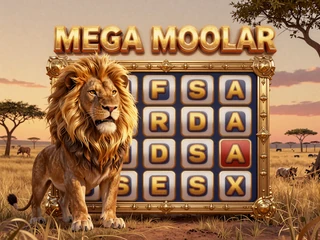 Mega Moolah Safari-Jackpot-Slot mit L&ouml;we und goldenem Sonnenuntergang