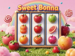 Sweet Bonanza Bonbon-Slot mit bunten Fr&uuml;chten und S&uuml;&szlig;igkeiten